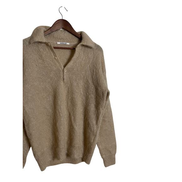 Auralee Japan Brushed Mohair Wool Polo Sweater Tan Mens 3/L - Picture 7 of 11